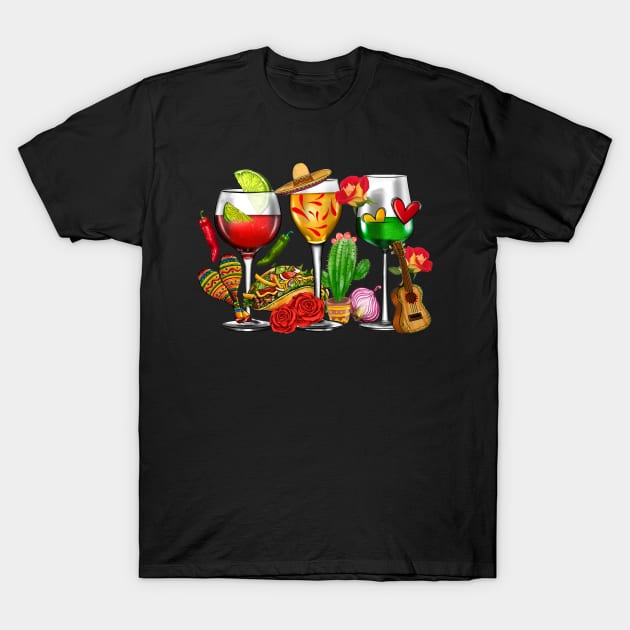 Mexico Wine Tequila Margarita Drink Cinco de Mayo Sombrero T-Shirt by Fresherth Studio